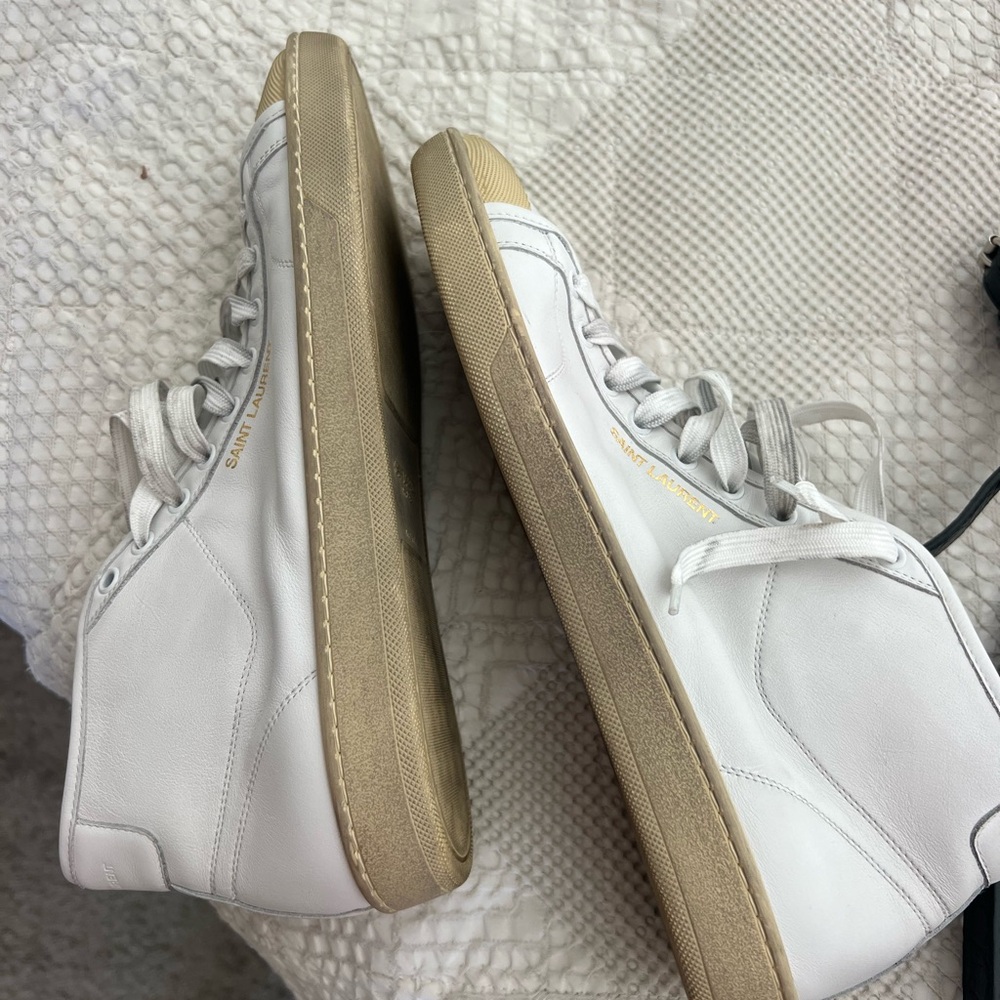 Saint Laurent White and Tan High-Top Sneakers